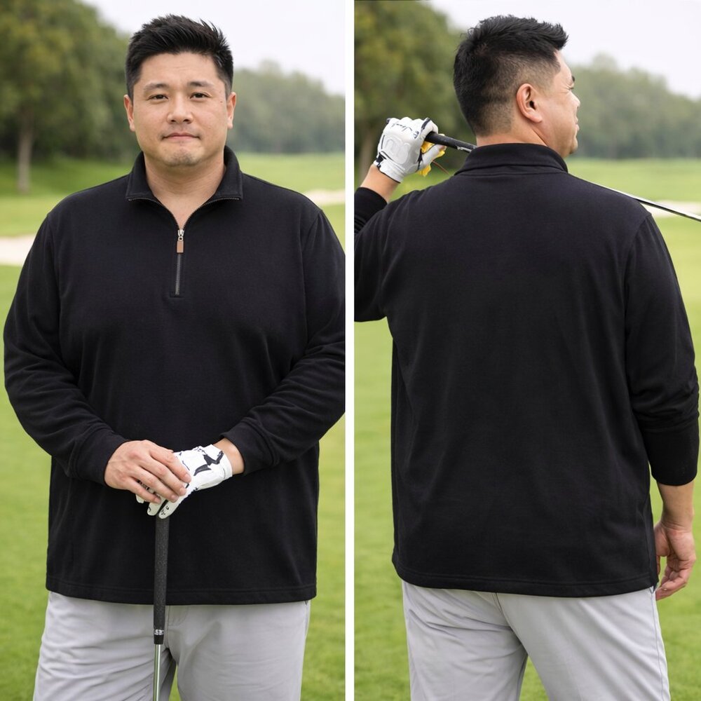 Jack Nicklaus 1/4 Zip Golf Top Cotton Black Jersey Shirt Jacket 3XL
